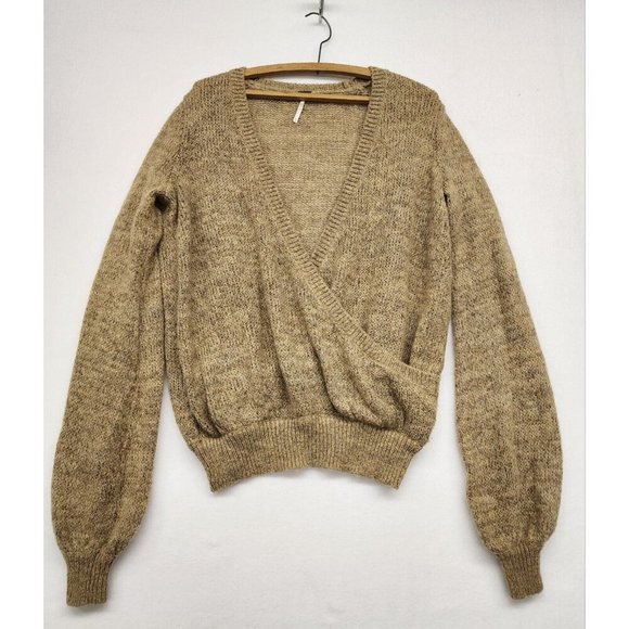 Free People Sweaters - Free People "Karina" Wool Mohair Alpaca V Faux Wrap Sweater Size XS Slouchy Cozy